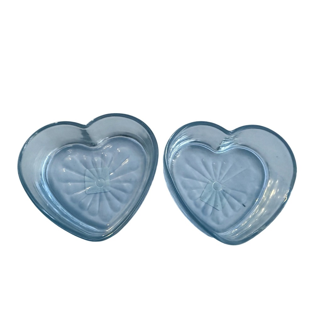 Libbey Clear Glass Heart‎ Shaped Bowls Set of 2 Sunburst Base